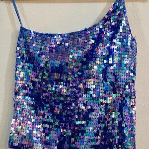 Vintage One shoulder Express Blue Tank Top